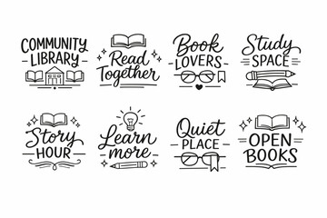 Fototapeta premium Library typography designs: reading, study, learning, books, community