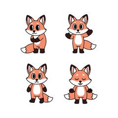 Cute cartoon fox characters in different poses on white background