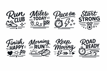 Fototapeta premium Running motivational quotes and icons set for fitness enthusiasts