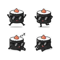 Cute cartoon sushi characters in different poses and emotions on white background © KHDEJASTOCK