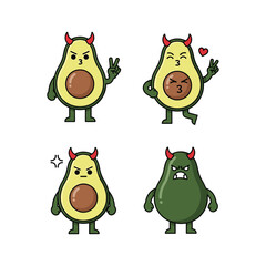 Cartoon Avocado Characters with Different Emotions and Expressions