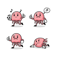 Cartoon cellphone character showing different emotions with music and gestures