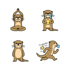 Cartoon otter characters expressing different emotions and actions in a minimalist style