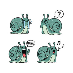 Cartoon snail laughing and singing with speech bubble and musical notes