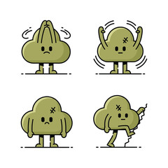 Cartoon tree characters showing different emotions and actions in a simple illustration style