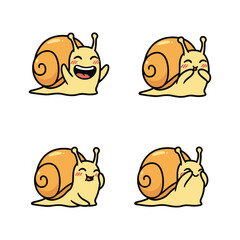 Cartoon snails with different facial expressions on white background