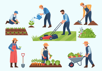 Gardening and Farming Activities Illustration Set &ndash; Professional Agriculture and Landscaping Concept