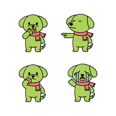 Obraz premium Cartoon dog character set showing different emotions with scarf
