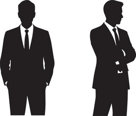 Obraz premium Black silhouette of two businessmen in suits white background