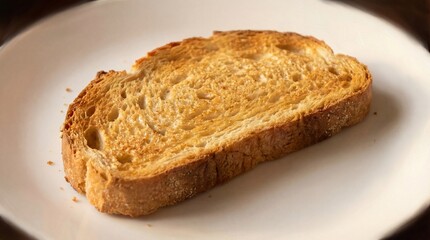 Golden Brown Toast Slice on White Plate, Breakfast Food, Close-up