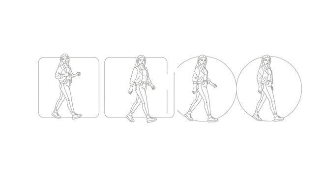 Woman Walking Animation Cycle Frames in Square and Circle Borders