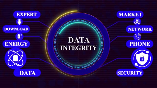 Data integrity Concept with Connected Icons for Expert Knowledge Study Networks Goal Security Quality and AI