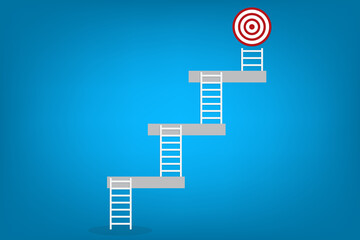 Ladder of success. Staircase with target icon. Achieving goals and objectives or goal setting.	