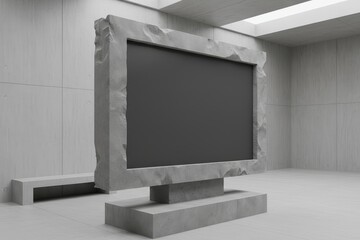 Fototapeta premium Modern concrete framed digital display screen indoors