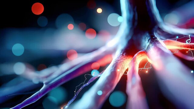 Abstract blue energy roots and glowing neural-like strands, futuristic tech background