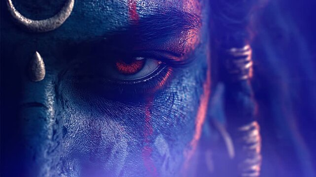 Close-Up Portrait of a Mystical Deity with Colorful Features and