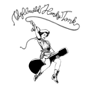 Retro cowgirl western honky tonk character line art illustration