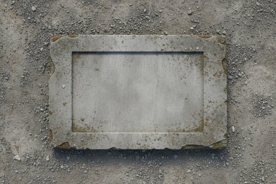 Blank weathered stone tablet on textured ground background