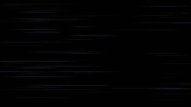 Comic right to left speed lines moving, on black screen anime background, manga speed line motion 4K video animation. anime horizontal speed lines seamless recurring speed line background.