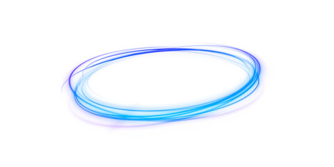 Naklejka premium Glowing neon swirl forms a magical spiral with vibrant energy. Blue light frames a futuristic portal glowing in the dark. Dynamic trails create a sense of motion.