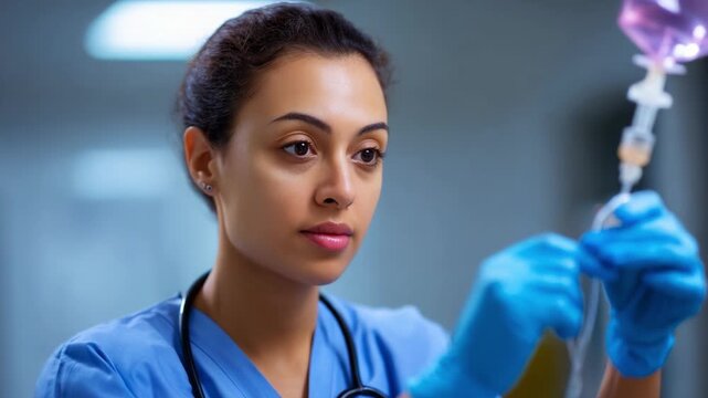 Medical Professional Administering Care with Precision, Focus, and Compassion in a Hospital Setting, Demonstrating Expertise in Patient Treatment Through IV Preparation and Medical Procedures