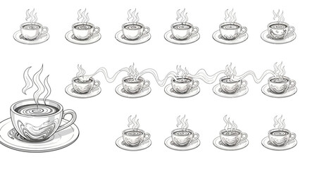 Fototapeta premium Hot Coffee Cups Collection: Steaming Beverages in Different Sizes and Styles