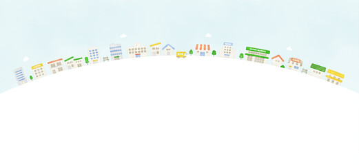 水彩風　コピースペース付き　街の風景のヘッダー画像　