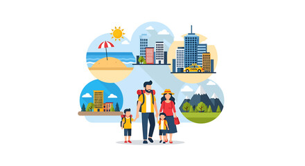 Fototapeta premium Family enjoying diverse vacation destinations and activities together.