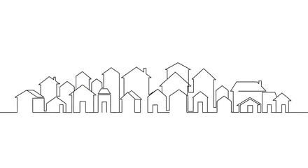 Continuous line cityscape of diverse houses