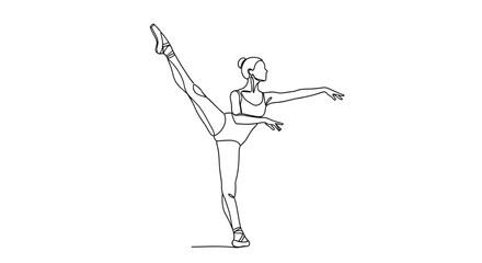 Ballerina Performing Arabesque Line Drawing - Dance and Art © Line Home