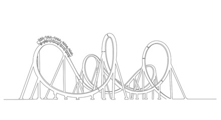 Roller Coaster Thrills, Black and White Line Art Illustration © Line Home