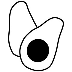 Minimal Avocado Half Line Art with Bold Seed &ndash; Modern Black Outline Food Illustration
