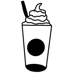Minimal Takeaway Coffee Cup with Whipped Cream &ndash; Black Outline Beverage Illustration