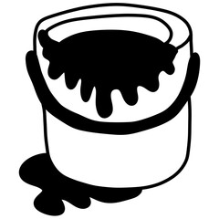 Minimal Paint Bucket with Dripping Spill &ndash; Bold Black Outline Construction Illustration