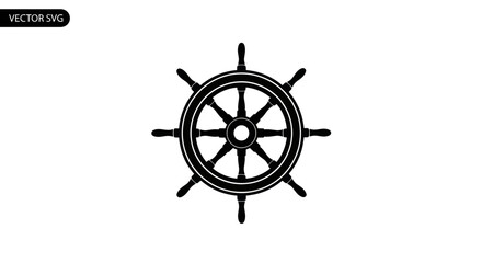 Fototapeta premium Black Silhouette of a Ship's Steering Wheel on White Background