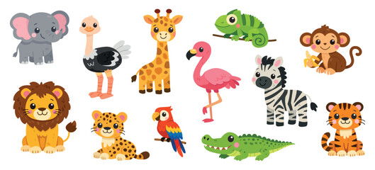 Cute safari animals set for nursery design and children education © Tamila