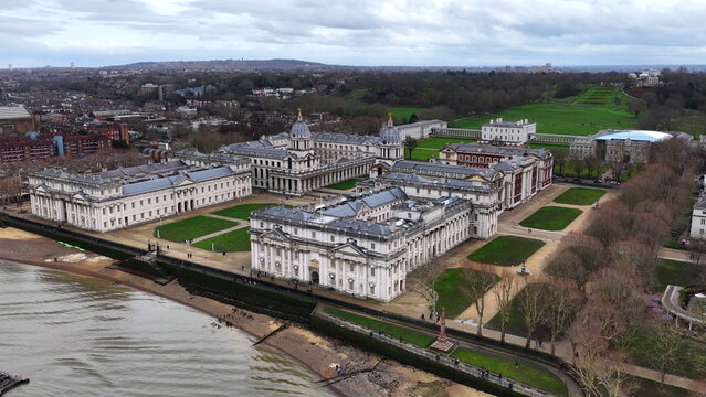 National Maritime Museum Greenwich with Canary Wharf London 6K
