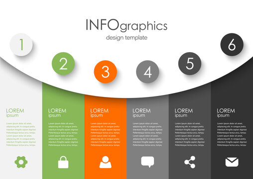 Modern minimalistic infographic design. Six step processes layout for data visualization.