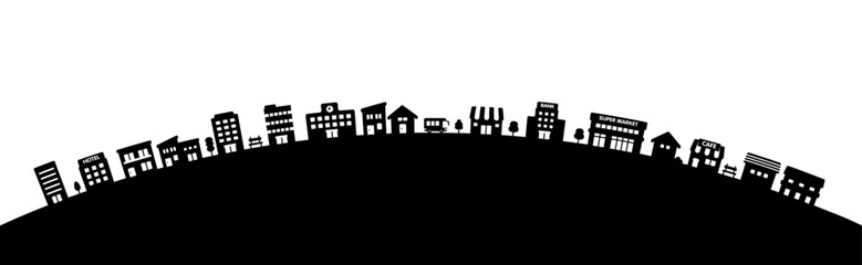 街の影絵のイラスト素材　白黒　ベクター