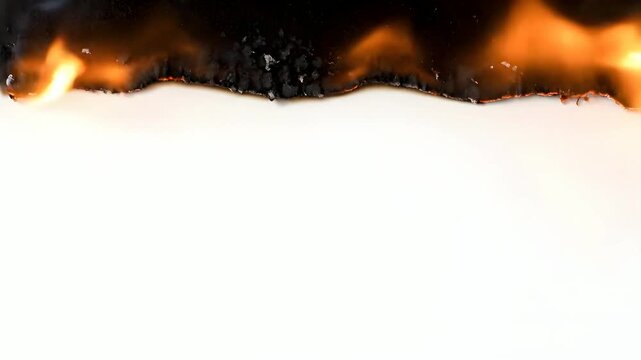 Burning Paper Reveal Transition on White Background, Charred Edges Texture with Flames, Copy Space, Generative AI