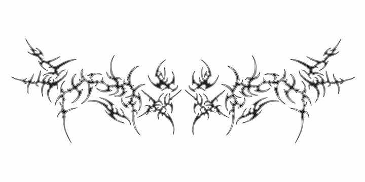 Neo tribal cyber gothic abstract symmetrical shapes blackwork styles vector design for tattoo, streetwear, dark aesthetics decoration