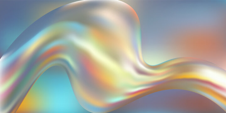 Abstract blue wave background with flowing silk ribbons and pearl gradient texture. Modern 3D fluid glass design with soft light patterns for elegant backdrop. Vector illustration.