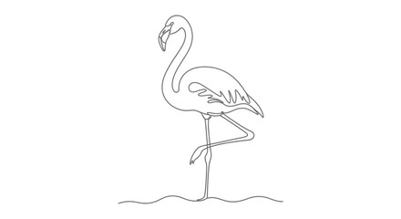 Fototapeta premium Flamingo Standing on One Leg, Single Line Drawing