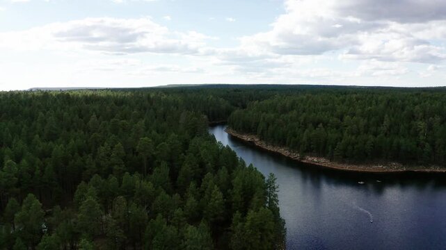 Aerial view following along the Woods Canyon Lake shore up into the East Fork.