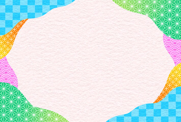 和柄　枠　和風　文様　和紙　おしゃれ　抽象的　和モダン　ポップ　シンプル　年賀　見出し　タイトル　お中元　暑中見舞い　和　素材　Japanese colorful pattern.Celebration Frame.