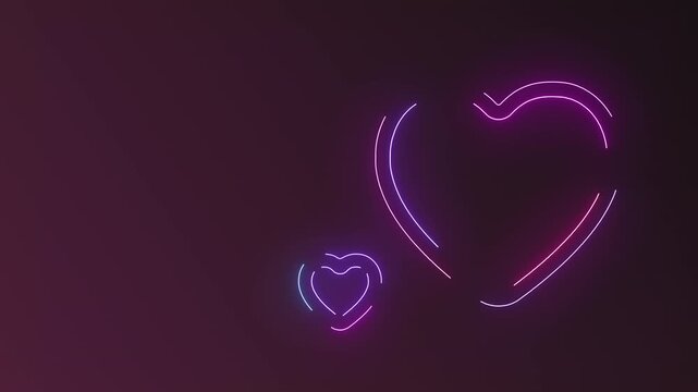 Seamless neon heart animation with alternating pulsing glow effect. Modern romantic loop background where luminous heart outlines softly expand and contract in continuous motion. Perfect for Valentine