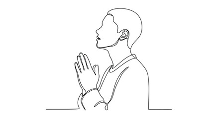 Fototapeta premium Person in Prayer Continuous Line Art
