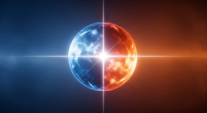 Celestial Balance, featuring an abstract sun and moon on opposite ends of the poster, connected by a glowing equinox line, with copy space