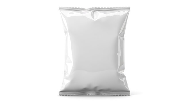 A plain white potato chip packet mockup isolated on white