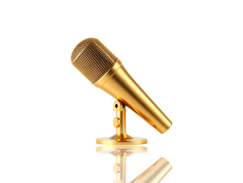 A single black studio microphone equipment with a metal cable isolated on a white background for professional audio recording, music broadcasting, and karaoke voice media technology